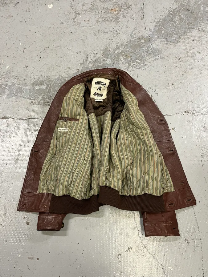 FW1986 Giorgio Armani Brown Leather Bomber Jacket - Image 9