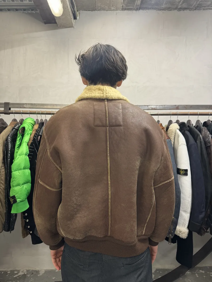 FW1987 Emporio Armani Brown Shearling Bomber Aviator Jacket - Image 5