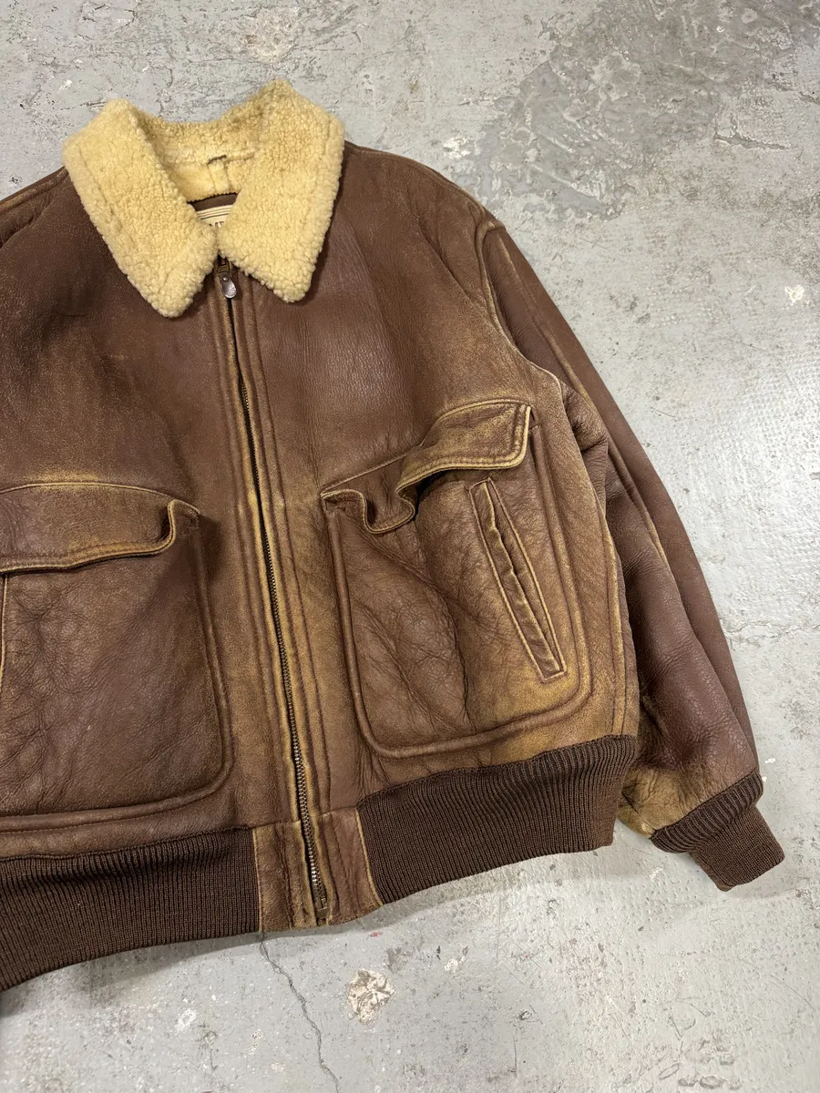 FW1987 Emporio Armani Brown Shearling Bomber Aviator Jacket - Image 7