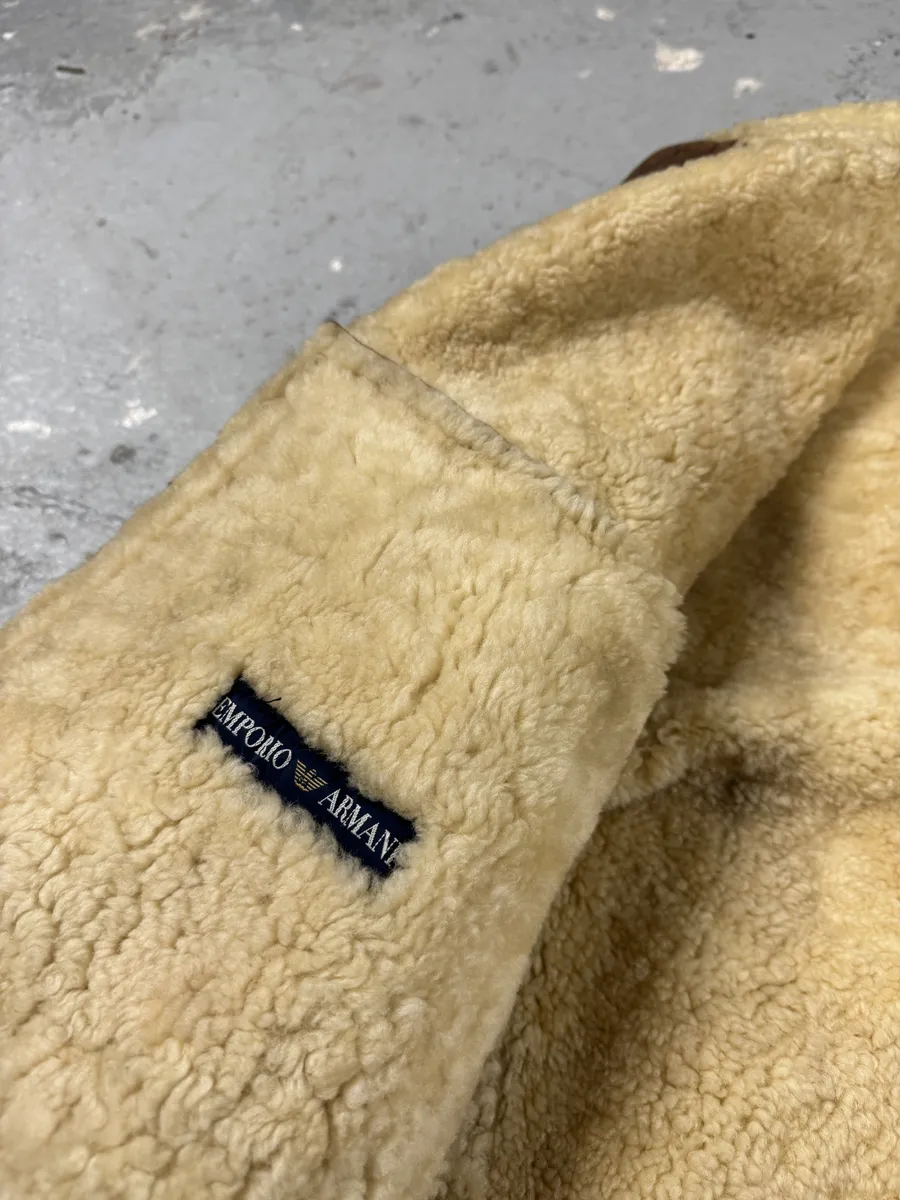 FW1987 Emporio Armani Brown Shearling Bomber Aviator Jacket - Image 9