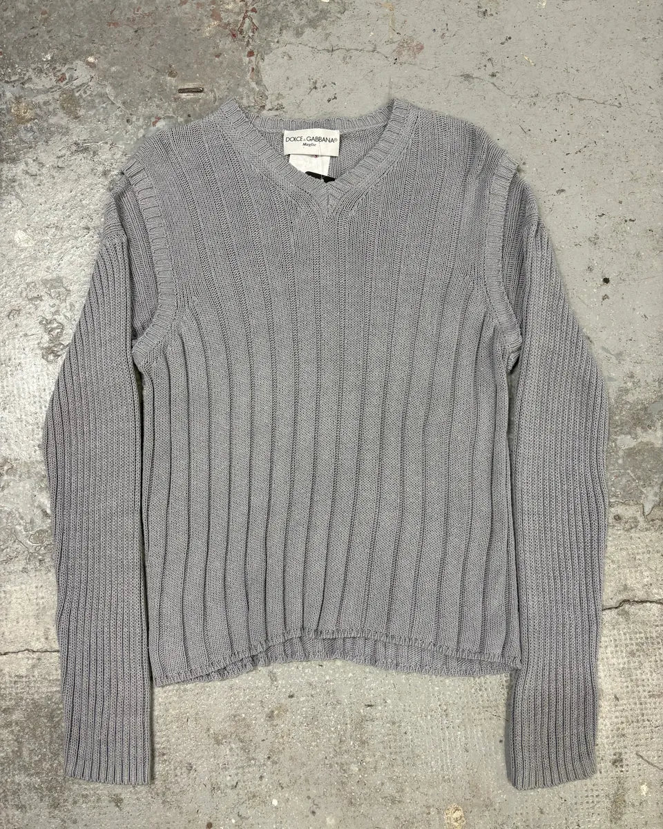 FW1995 Dolce & Gabbana Grey Wool V-Neck Sweater (M)