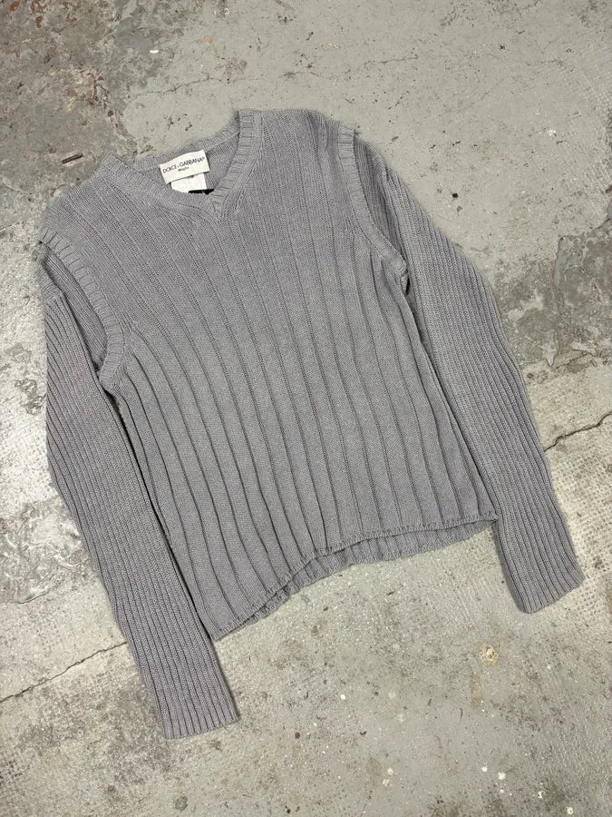 FW1995 Dolce & Gabbana Grey Wool V-Neck Sweater (M) - Image 5