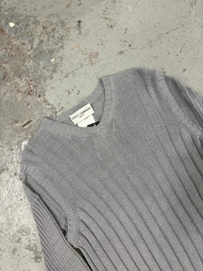 FW1995 Dolce & Gabbana Grey Wool V-Neck Sweater (M) - Image 6