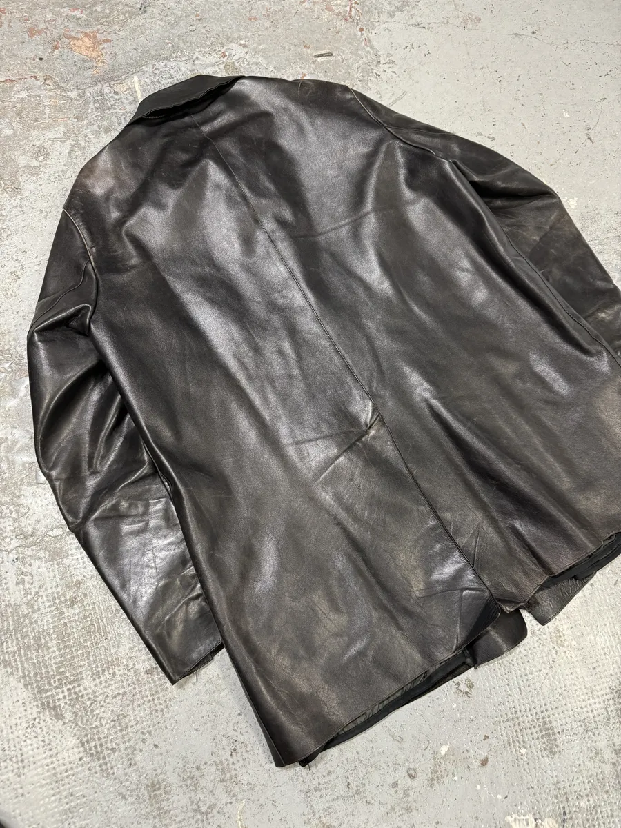FW1996 Prada Long Black Eroded Leather Jacket - Image 11