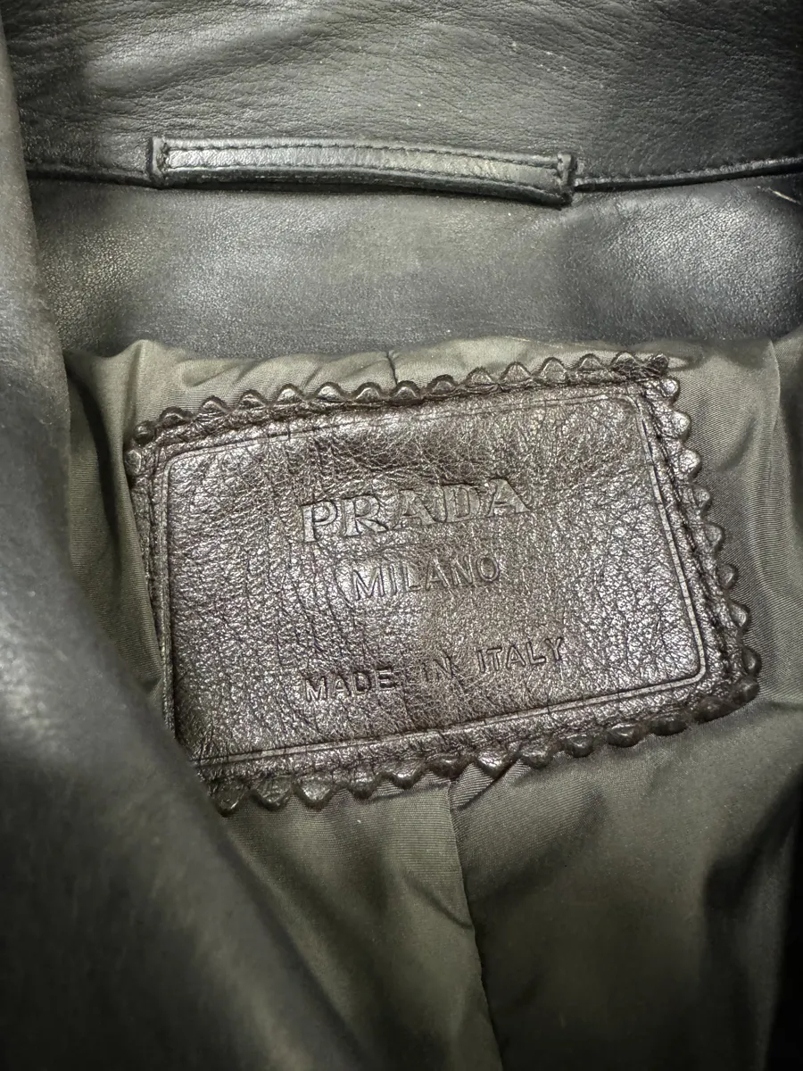 FW1996 Prada Long Black Eroded Leather Jacket - Image 12