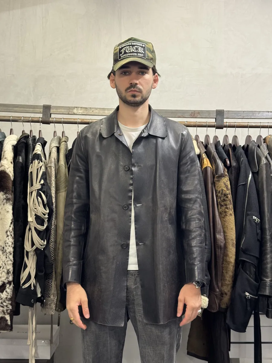 FW1996 Prada Long Black Eroded Leather Jacket - Image 2