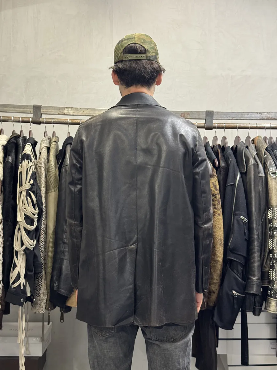FW1996 Prada Long Black Eroded Leather Jacket - Image 3