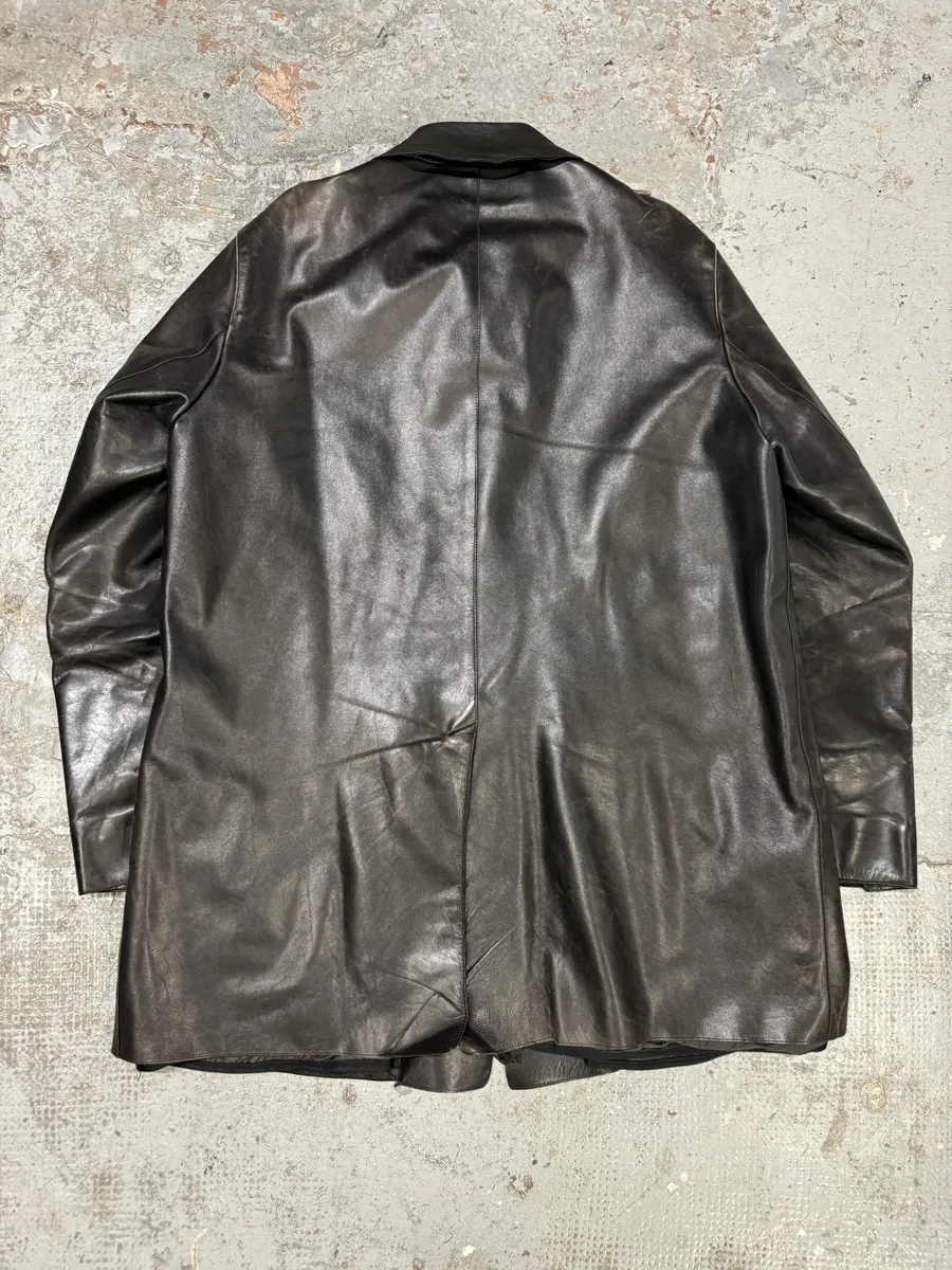 FW1996 Prada Long Black Eroded Leather Jacket - Image 4