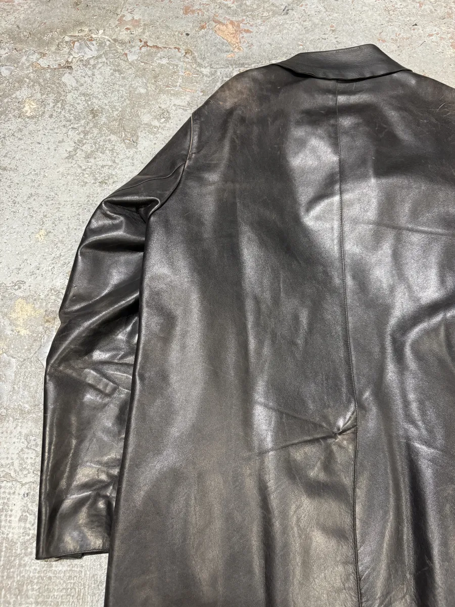 FW1996 Prada Long Black Eroded Leather Jacket - Image 5