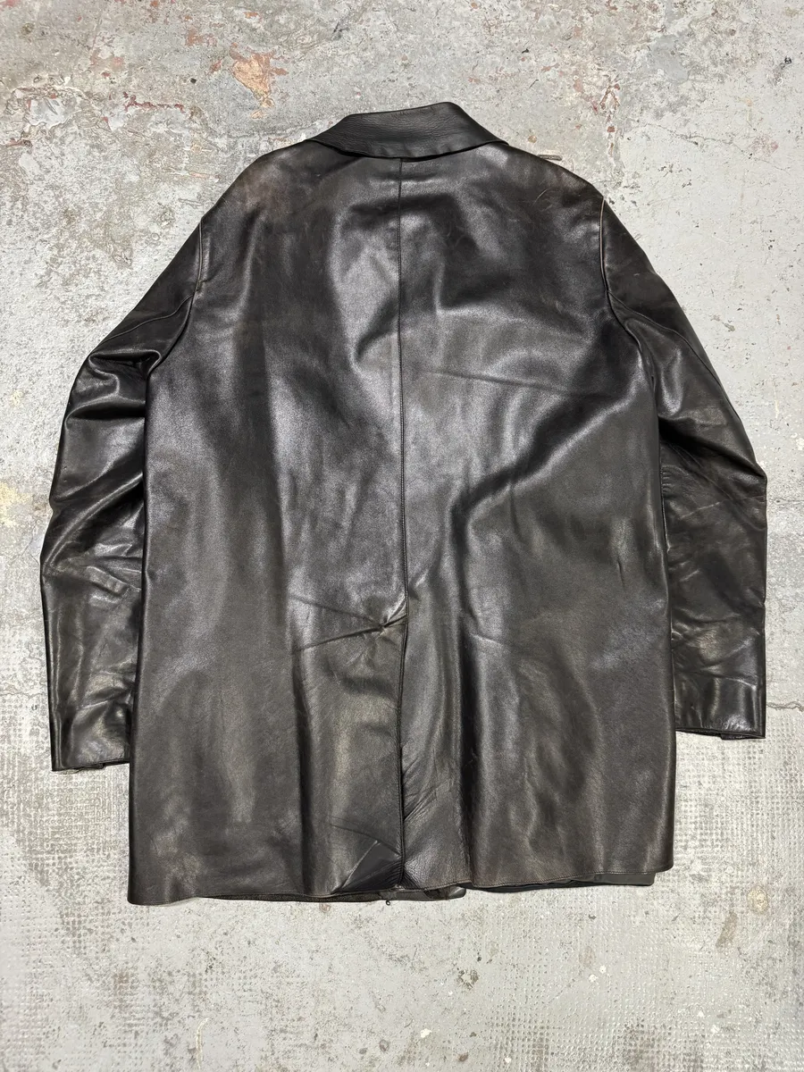 FW1996 Prada Long Black Eroded Leather Jacket - Image 6