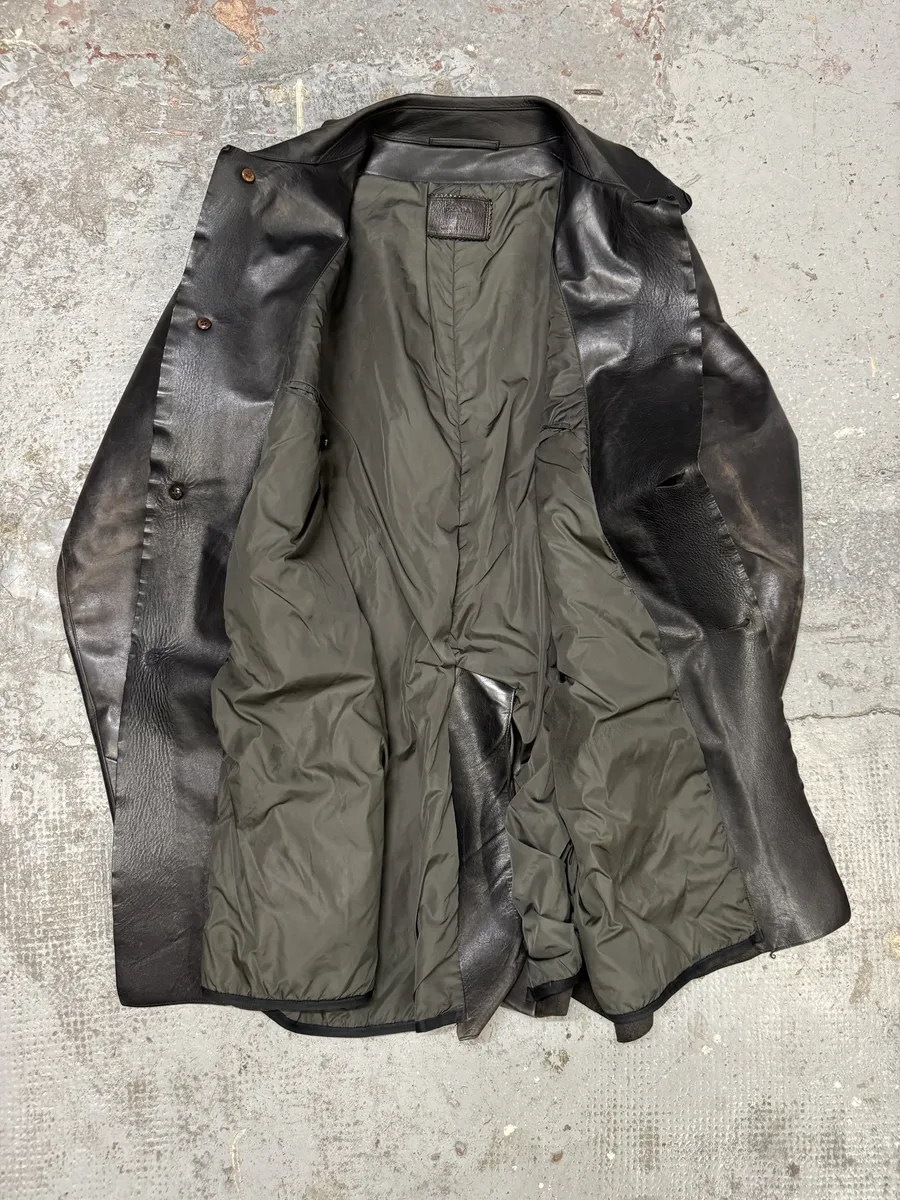 FW1996 Prada Long Black Eroded Leather Jacket - Image 7