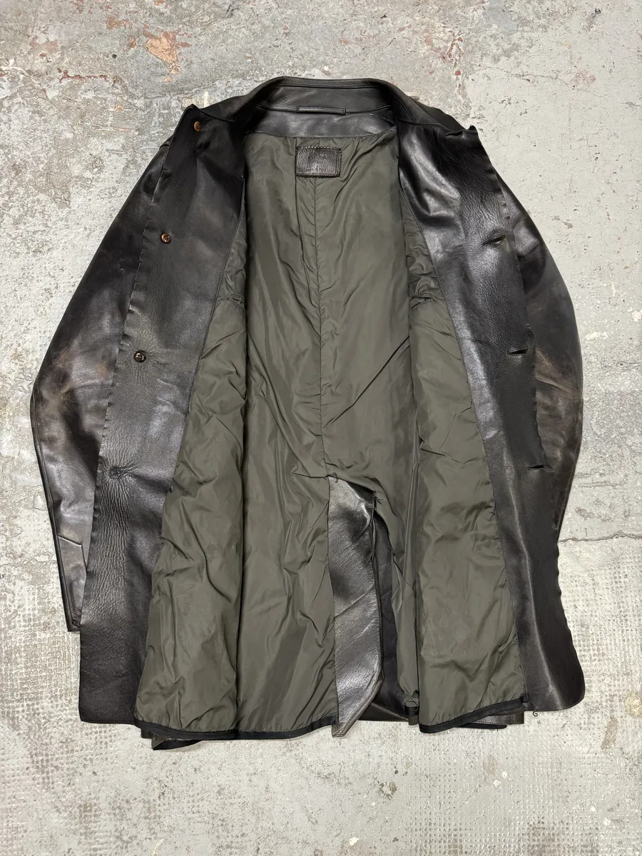 FW1996 Prada Long Black Eroded Leather Jacket - Image 9