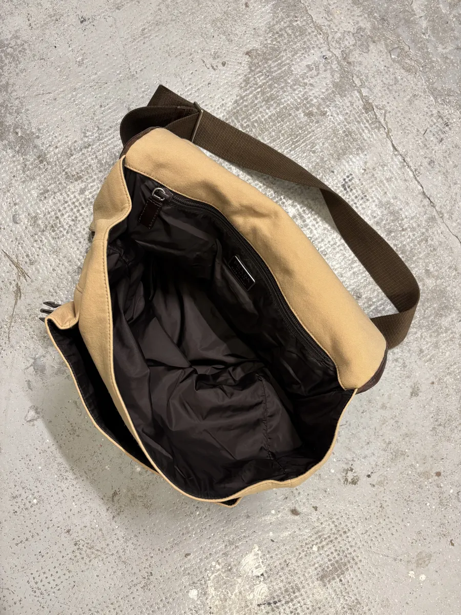 FW1999 Prada Beige Canvas & Brown Leather Fur Shoulder Bag - Image 8
