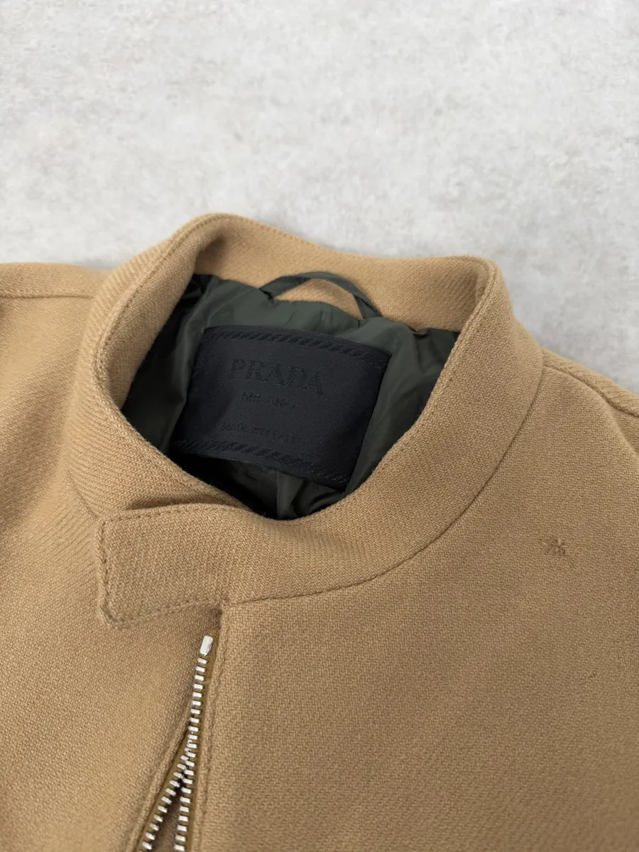 FW1999 Prada Beige Wool Padded Biker Jacket - Image 12