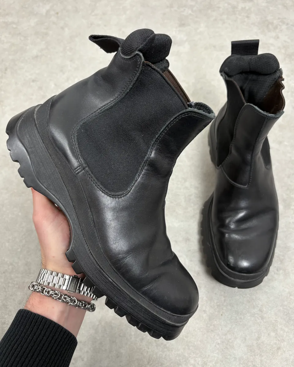 FW1999 Prada Black Chelsea Vibram Leather Boots