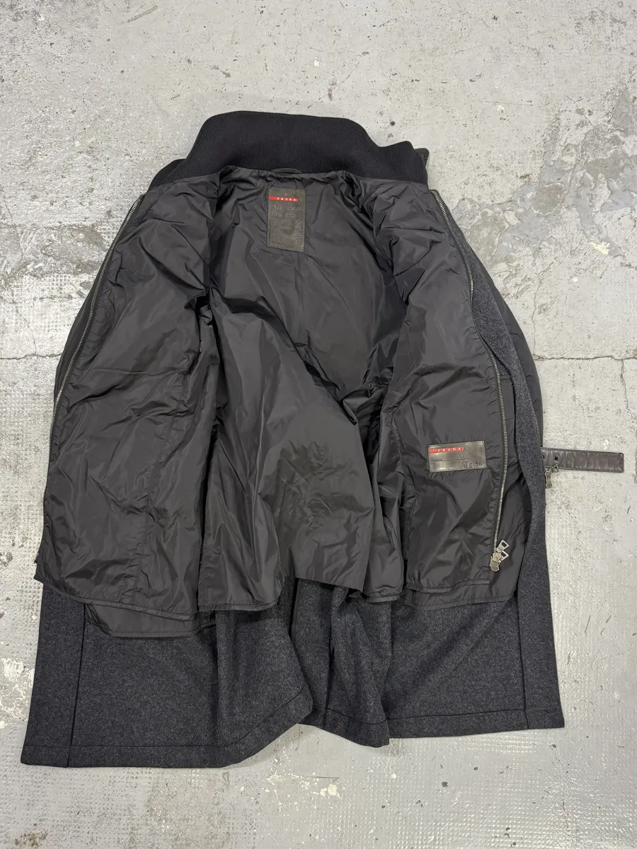 FW1999 Prada Black & Grey Hybrid Nylon-Wool Long Coat - Image 7
