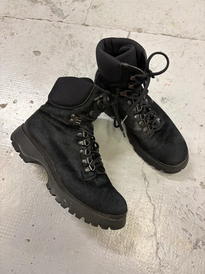 FW1999 Prada Black High Ponyhair Leather Vibram Boots - Image 5