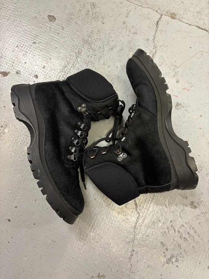 FW1999 Prada Black High Ponyhair Leather Vibram Boots - Image 6