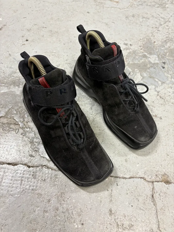 FW1999 Prada Black Hybrid High Leather Strap Shoes - Image 3