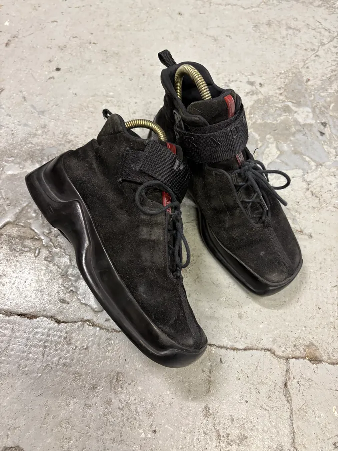 FW1999 Prada Black Hybrid High Leather Strap Shoes - Image 4