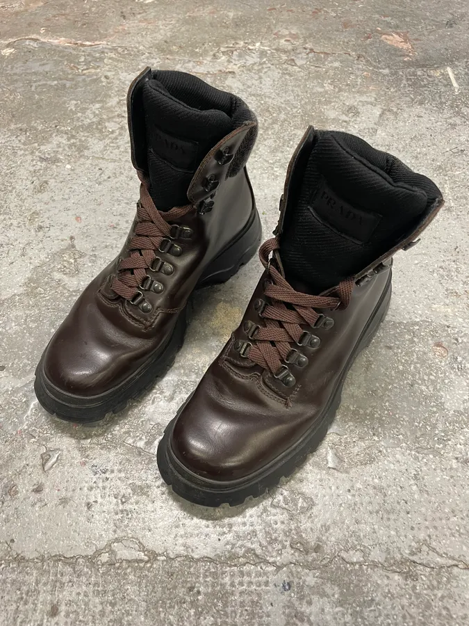 FW1999 Prada Brown Leather Hiking Boots - Image 3