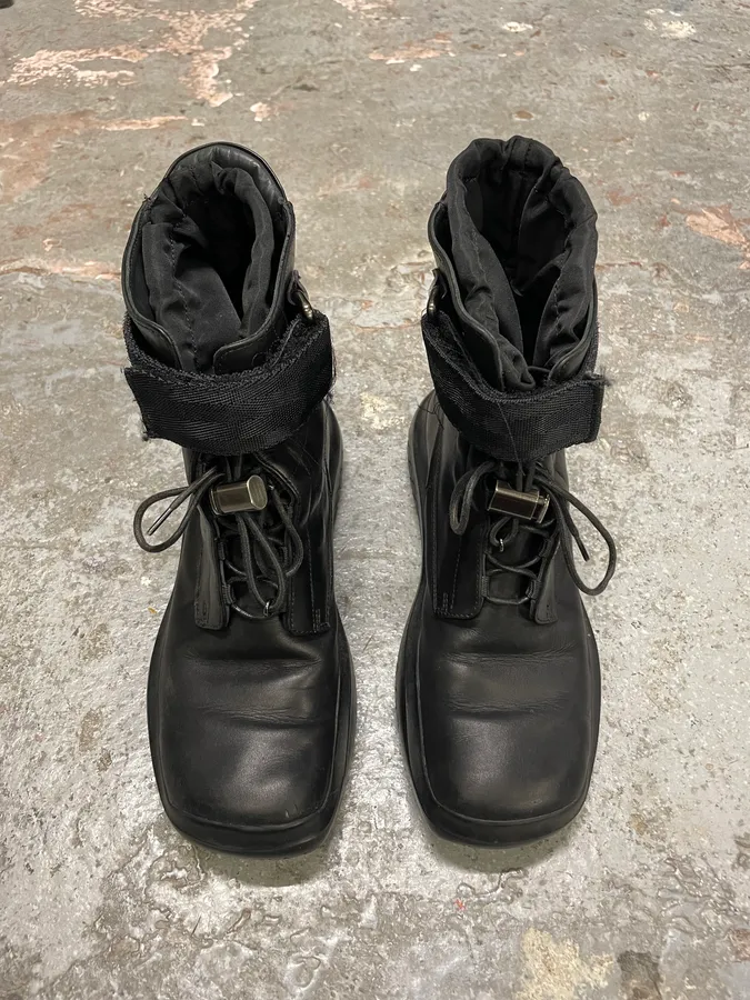 FW1999 Prada Combat Straps Black Leather Boots - Image 2