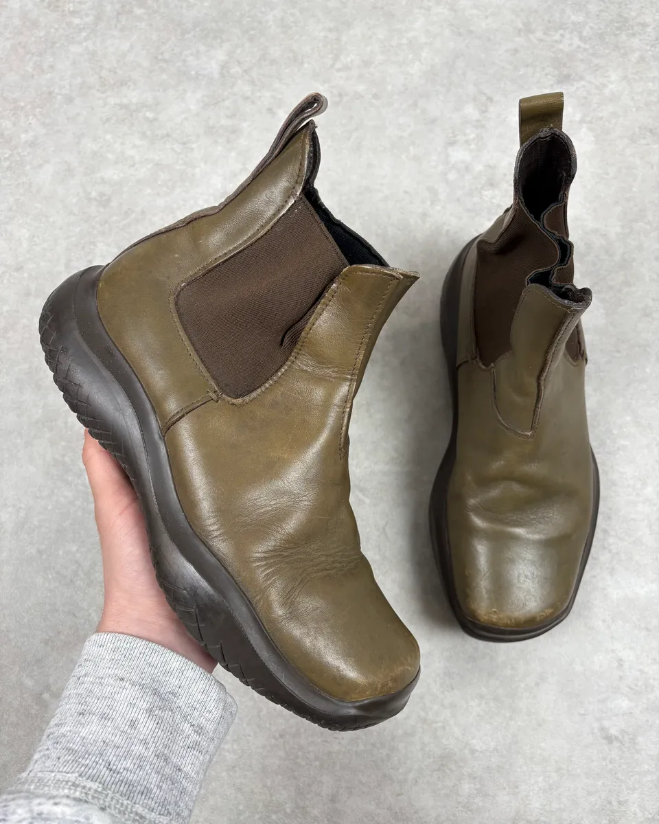 FW1999 Prada Green Forest Leather Vibram Ankle Boots