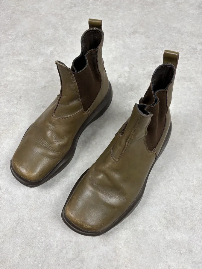 FW1999 Prada Green Forest Leather Vibram Ankle Boots - Image 3