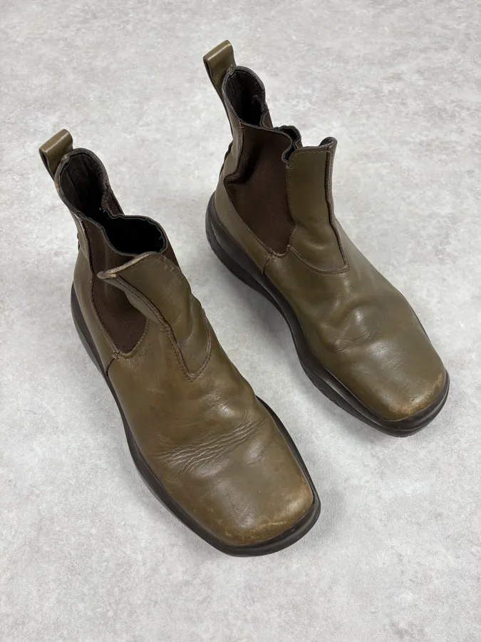FW1999 Prada Green Forest Leather Vibram Ankle Boots - Image 4