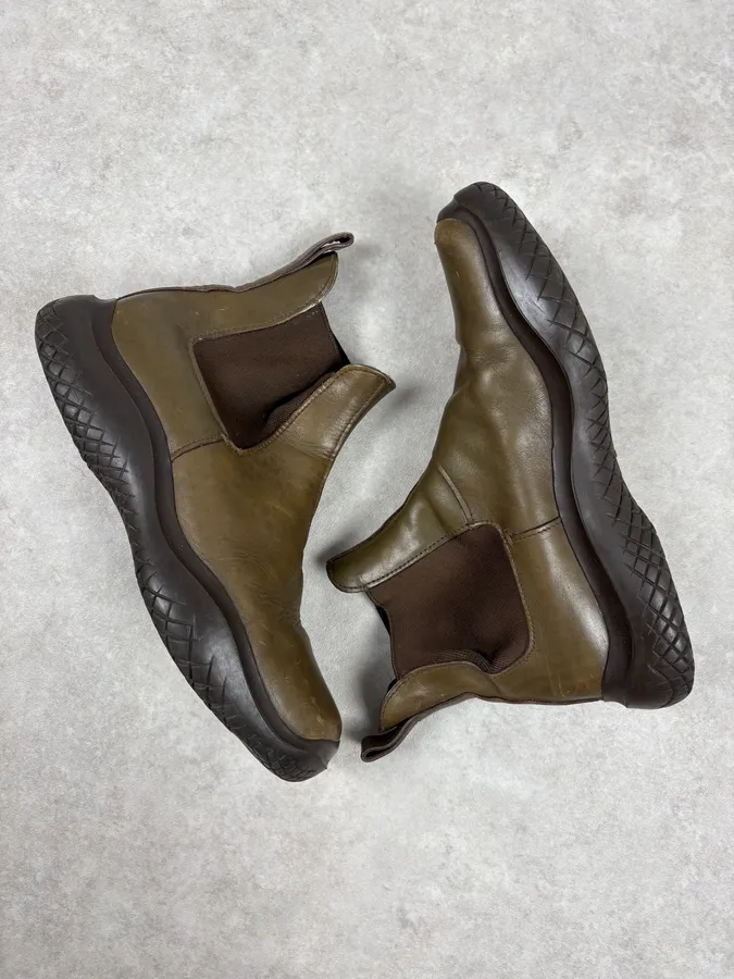 FW1999 Prada Green Forest Leather Vibram Ankle Boots - Image 5