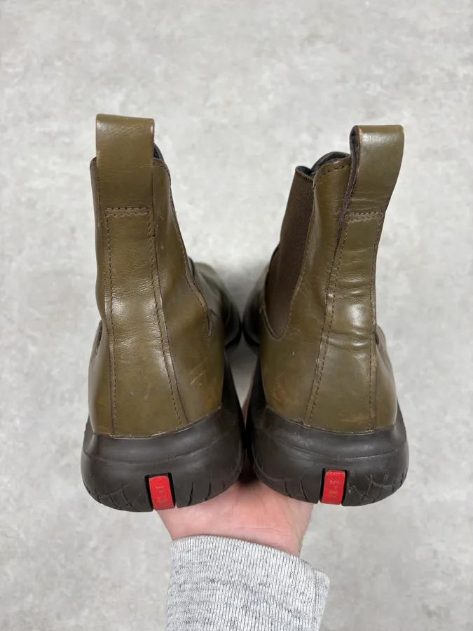 FW1999 Prada Green Forest Leather Vibram Ankle Boots - Image 6
