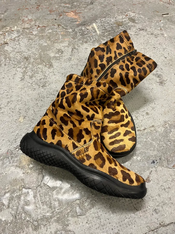 FW1999 Prada Leopard Pony Hair Leather Vibram Boots - Image 5
