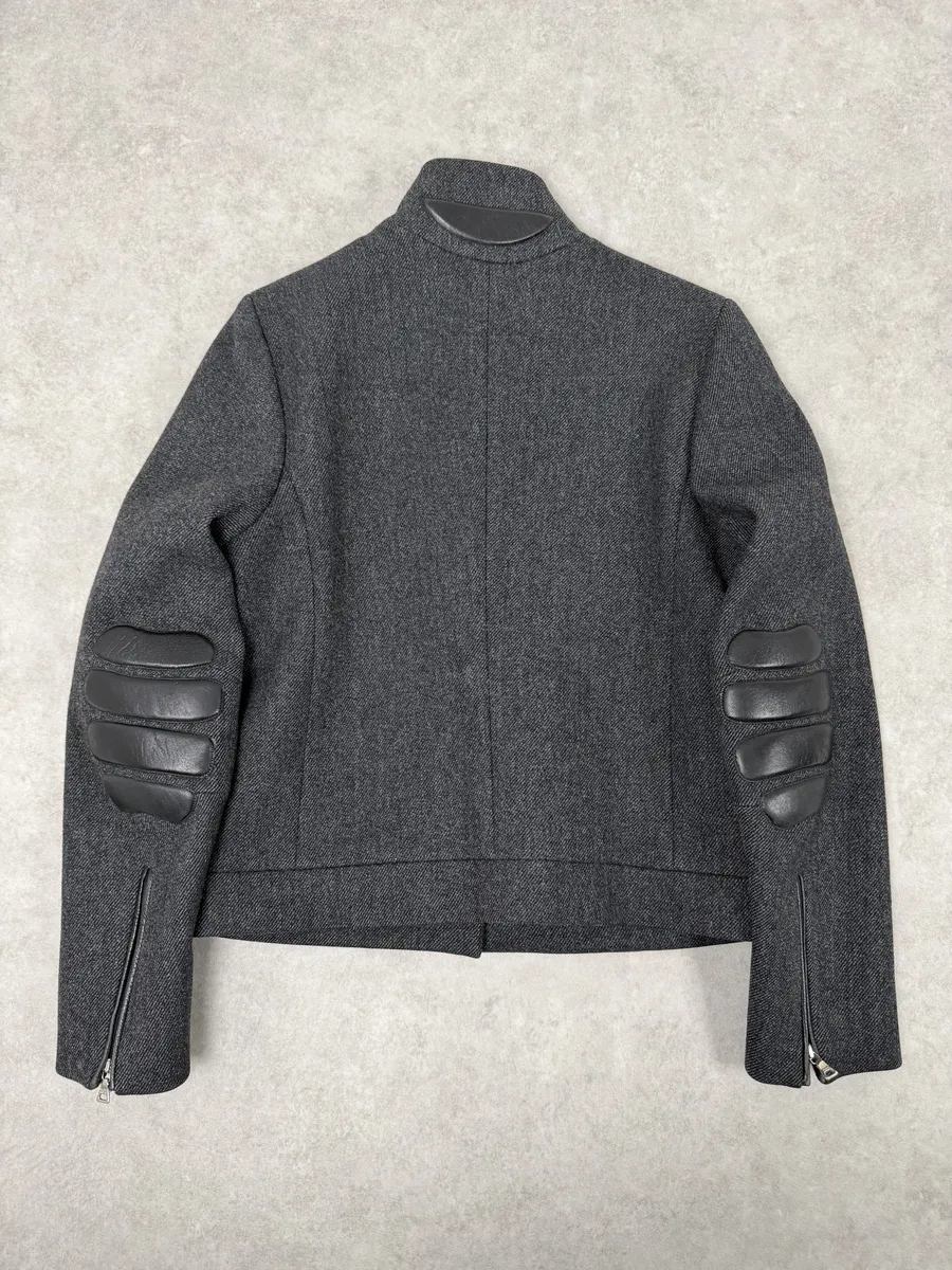 FW1999 Prada Padded Grey Wool Black Leather Biker Jacket - Image 2