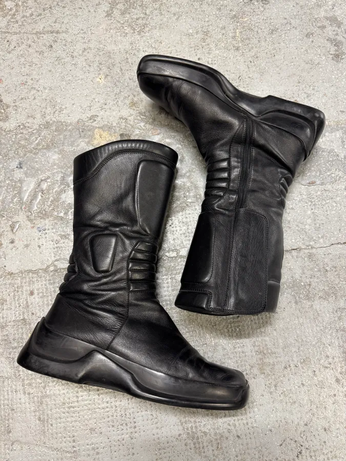 FW1999 Prada Pro Biker Padded Balck Leather Boots - Image 4