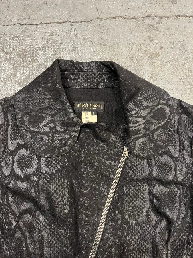 FW1999 Roberto Cavalli Black Obscure Leopard Print Biker Jacket - Image 4