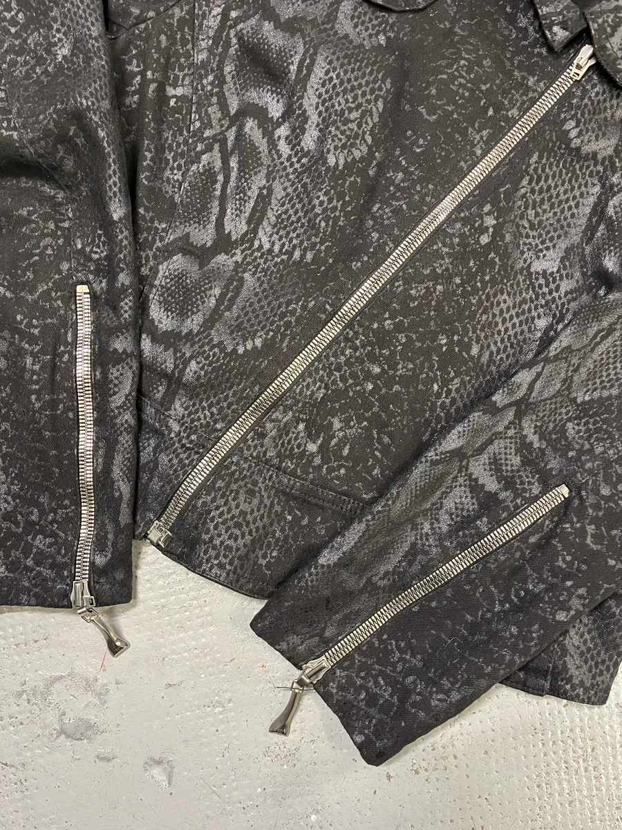 FW1999 Roberto Cavalli Black Obscure Leopard Print Biker Jacket - Image 5