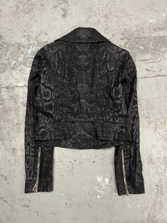 FW1999 Roberto Cavalli Black Obscure Leopard Print Biker Jacket - Image 6