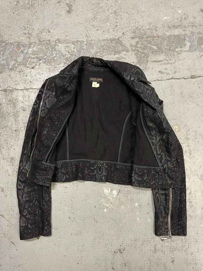 FW1999 Roberto Cavalli Black Obscure Leopard Print Biker Jacket - Image 8