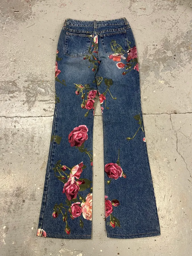 FW1999 Roberto Cavalli Blue Denim Flowers Royal Jeans - Image 2