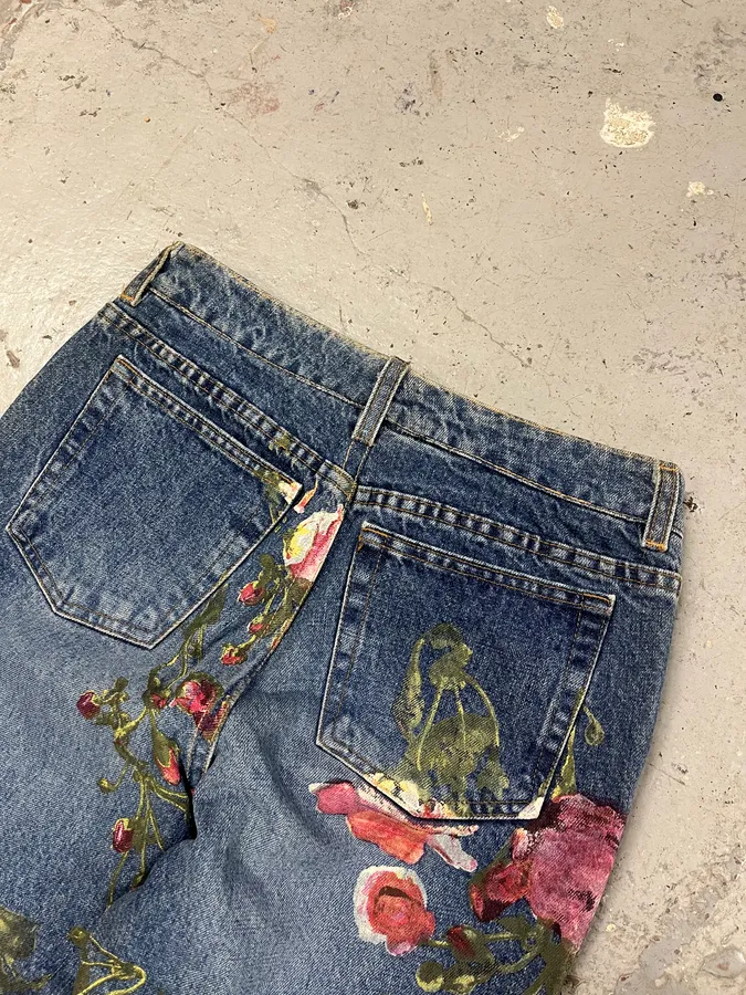 FW1999 Roberto Cavalli Blue Denim Flowers Royal Jeans - Image 7