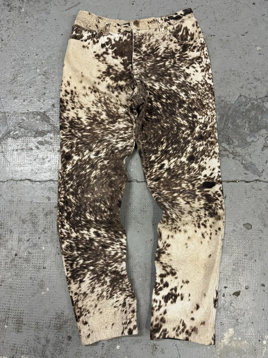 FW1999 Roberto Cavalli Brown Fury Movement Cow Print Pants