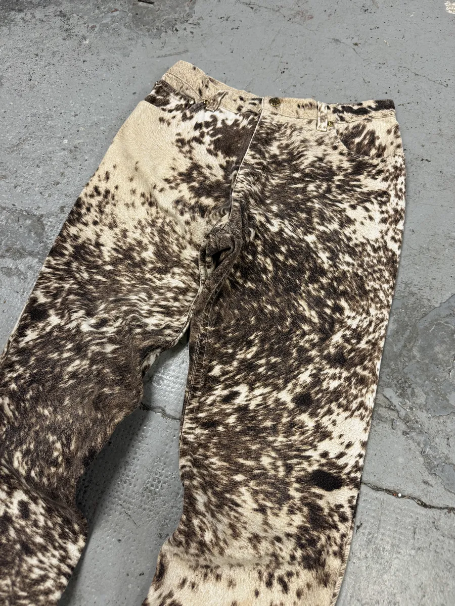FW1999 Roberto Cavalli Brown Fury Movement Cow Print Pants - Image 3