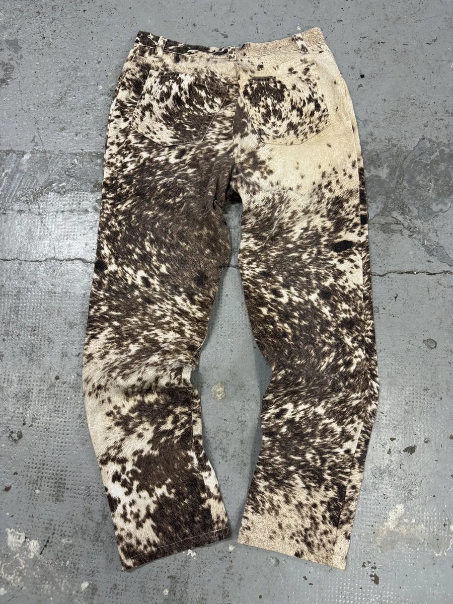 FW1999 Roberto Cavalli Brown Fury Movement Cow Print Pants - Image 4