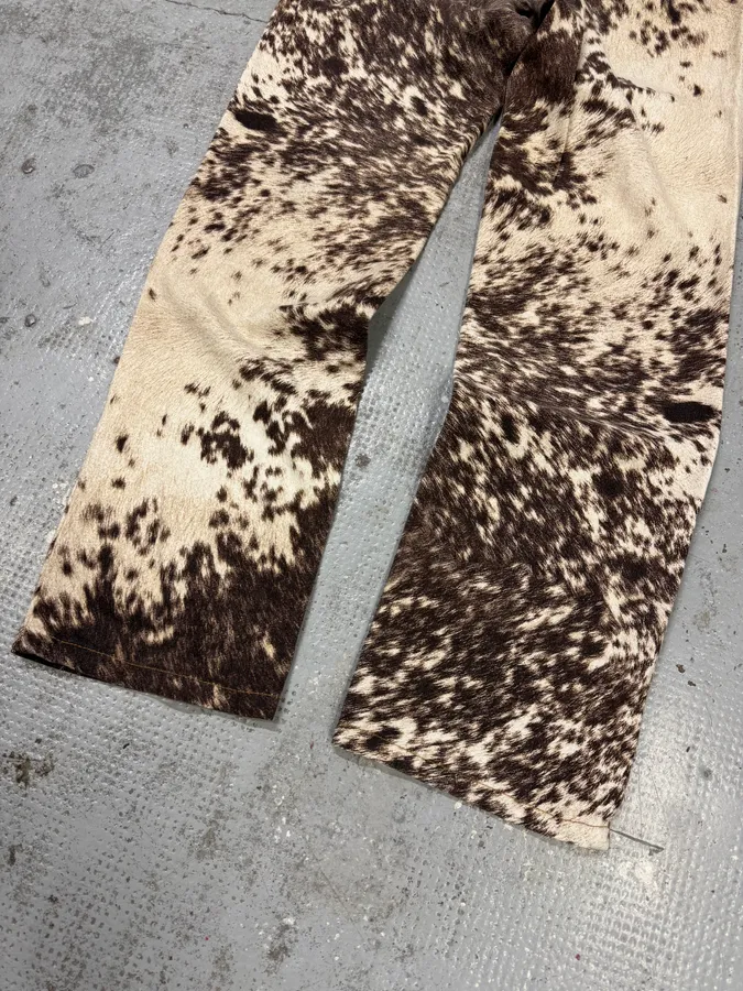FW1999 Roberto Cavalli Cow Print Fury Movement Effect Brown & Beige Pants - Image 4