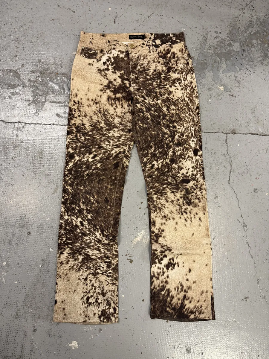 FW1999 Roberto Cavalli Cow Print Movement Effect Brown & Beige Pants