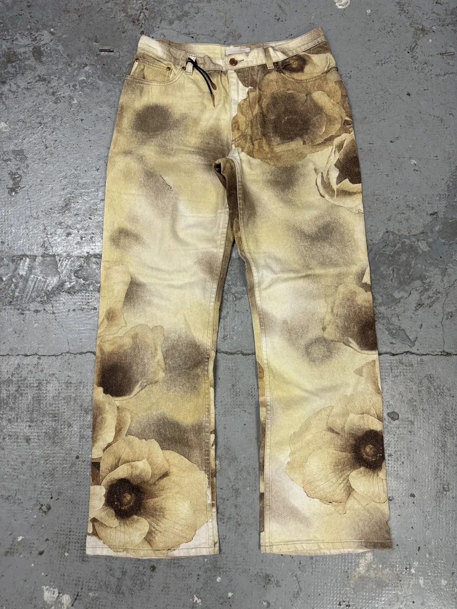 FW1999 Roberto Cavalli Creamy Beige Flowers Nature Pants