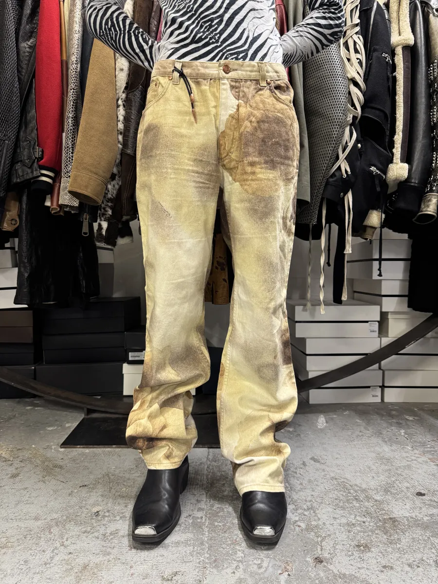 FW1999 Roberto Cavalli Creamy Beige Flowers Nature Pants - Image 3