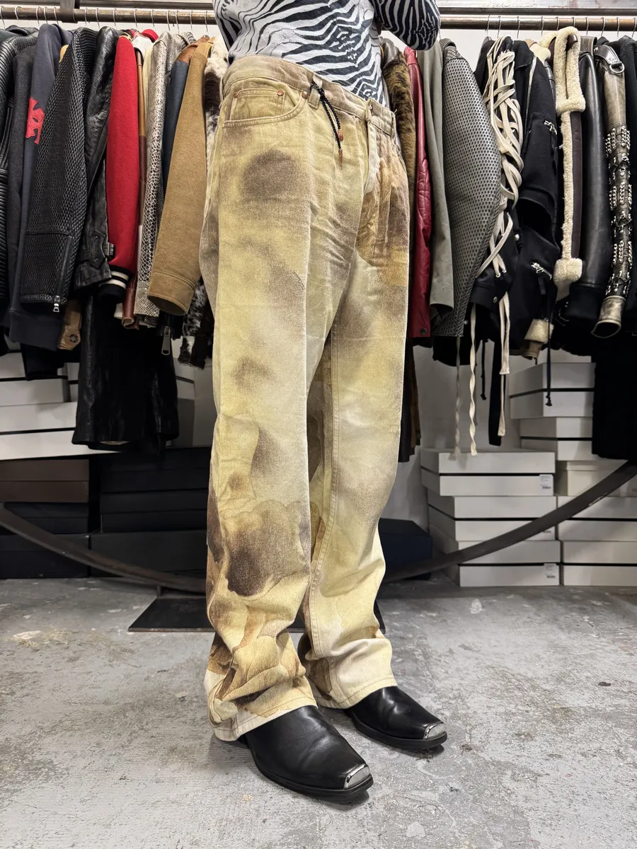 FW1999 Roberto Cavalli Creamy Beige Flowers Nature Pants - Image 4