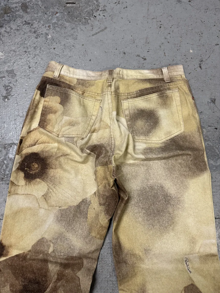 FW1999 Roberto Cavalli Creamy Beige Flowers Nature Pants - Image 6