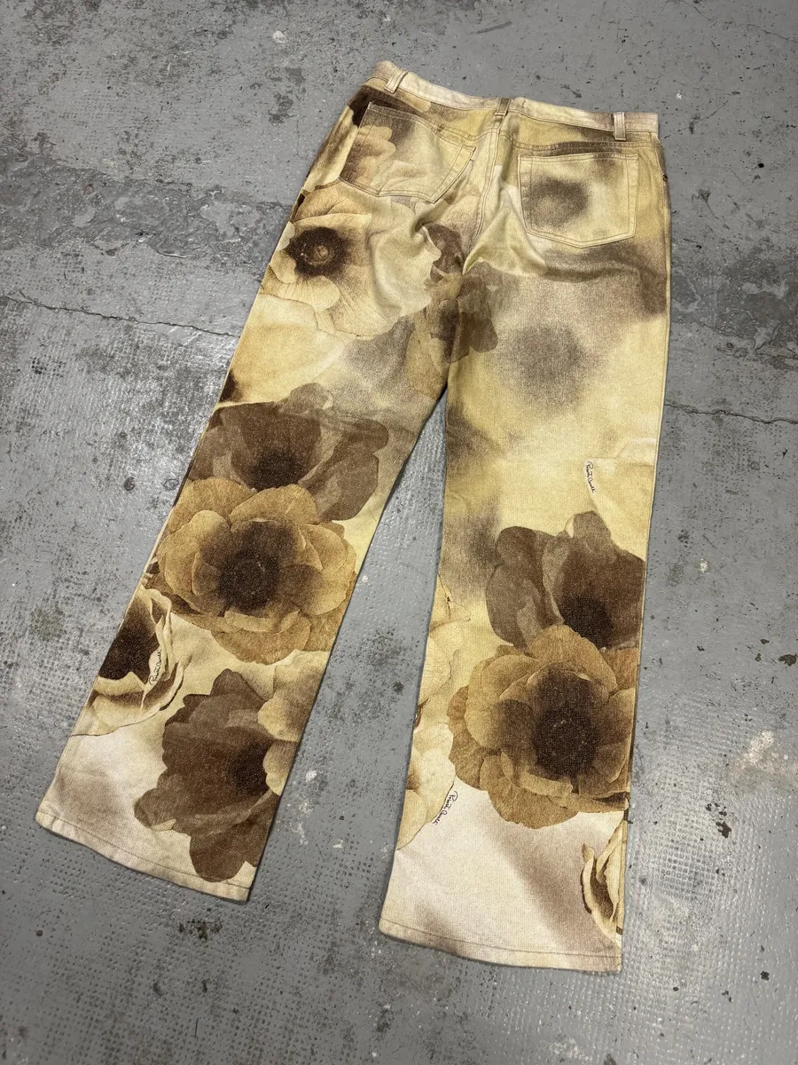 FW1999 Roberto Cavalli Creamy Beige Flowers Nature Pants - Image 7